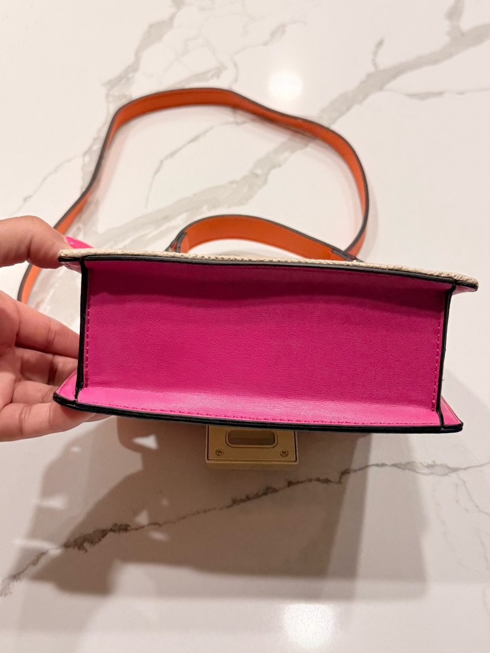 ALDO Floral Embroidered Straw Top Handle Crossbody Bag Pink Orange⁠ Strap - Picture 8 of 8